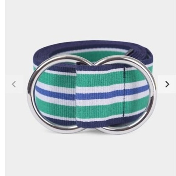 Marina Rinaldi Green Lancetta Striped Belt Silver Buckle Made In Italy Plus Sz - Picture 1 of 6